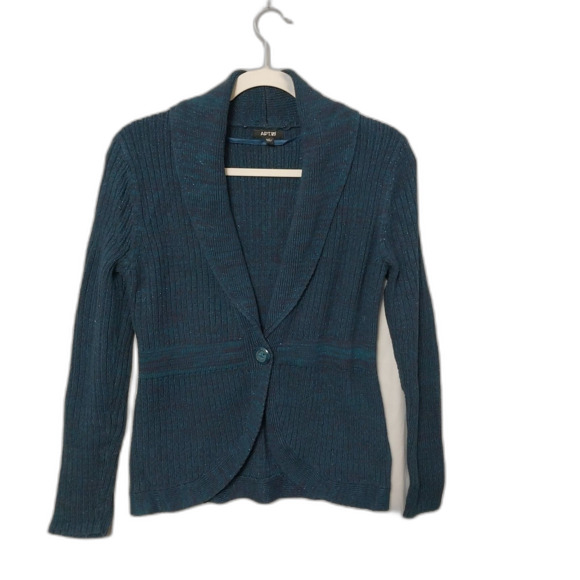✨️3 For $20✨️ cardigan M Sparkly green purple-brown shawl collar Preppy Retro - Picture 1 of 8
